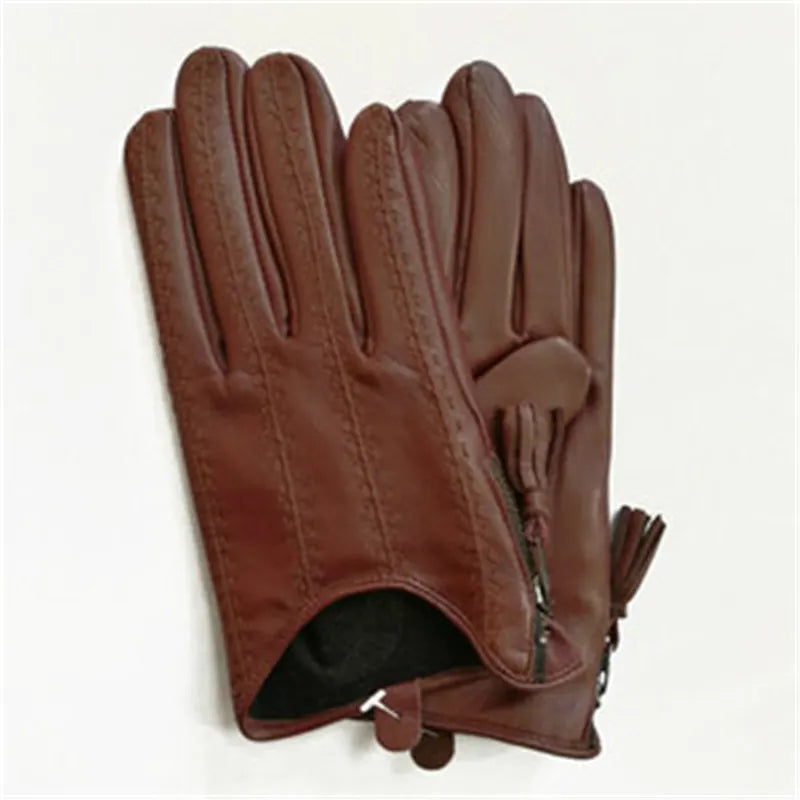 Leather Tassel Gloves - winered touchscreen - Cowboy Outpost