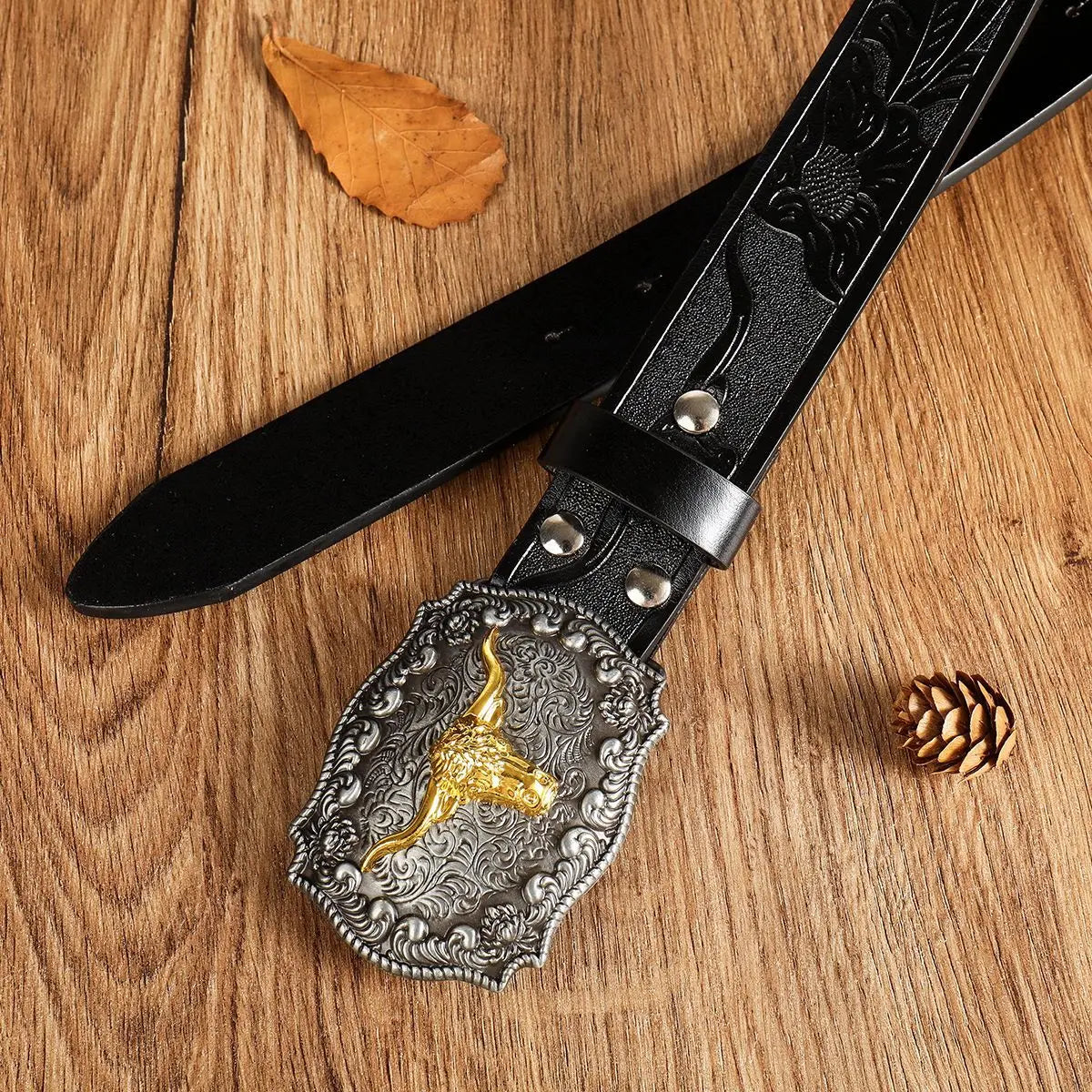 Embossed Belt - Cool Handsome Black PU BELT Material Embossed - Cowboy Outpost