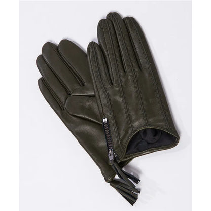 Leather Tassel Gloves - army green touch - Cowboy Outpost