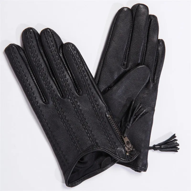 Leather Tassel Gloves - army green touch - Cowboy Outpost