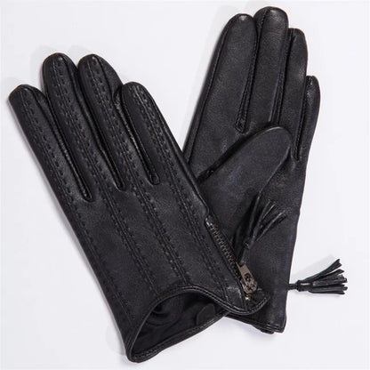 Leather Tassel Gloves - army green touch - Cowboy Outpost