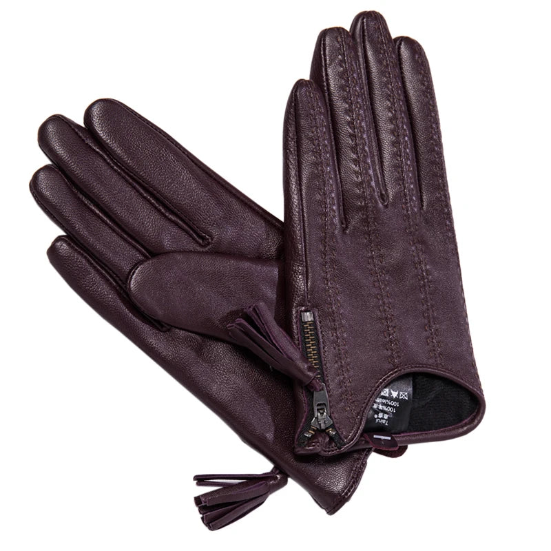 Leather Tassel Gloves - purple touchscreen - Cowboy Outpost