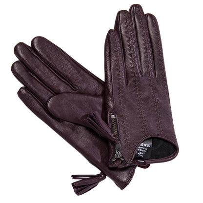 Leather Tassel Gloves - purple touchscreen - Cowboy Outpost