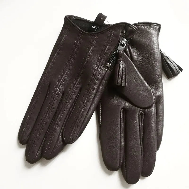 Leather Tassel Gloves - winered touchscreen - Cowboy Outpost