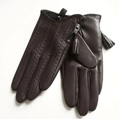 Leather Tassel Gloves - winered touchscreen - Cowboy Outpost