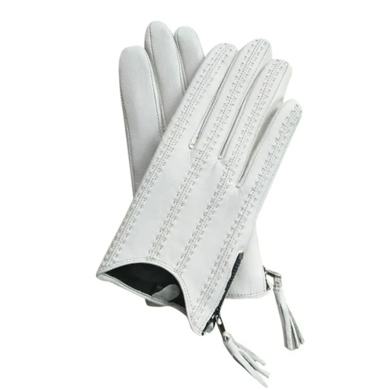Leather Tassel Gloves - army green touch - Cowboy Outpost