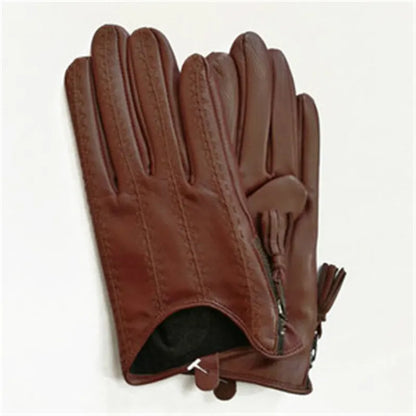 Leather Tassel Gloves - winered touchscreen - Cowboy Outpost