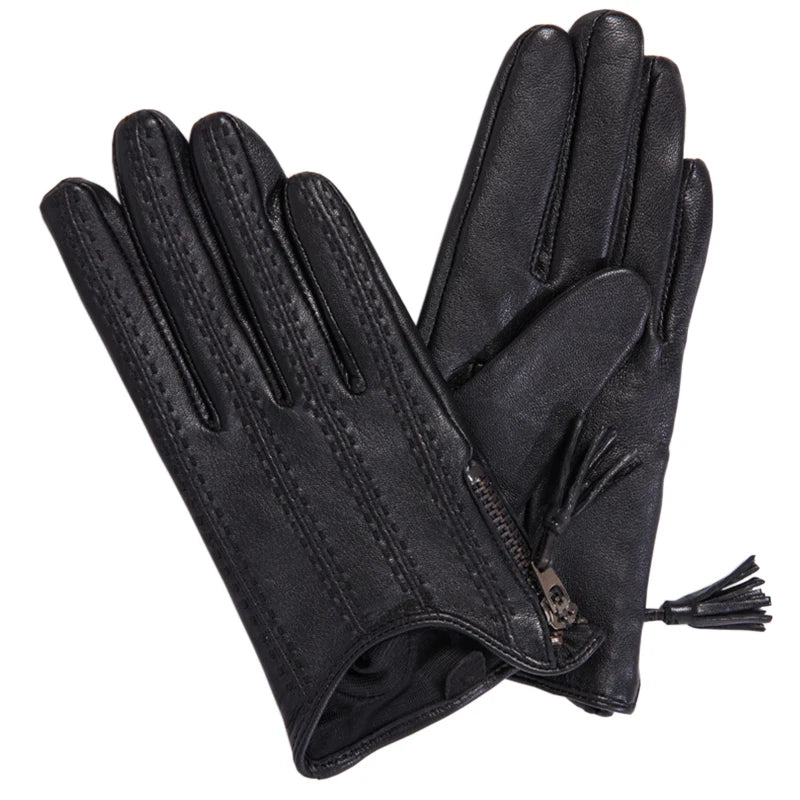 Leather Tassel Gloves - purple touchscreen - Cowboy Outpost