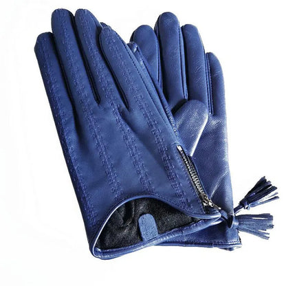 Leather Tassel Gloves - beige white - Cowboy Outpost