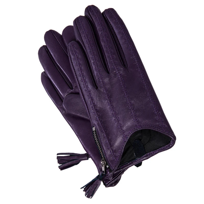 Leather Tassel Gloves - purple touchscreen - Cowboy Outpost