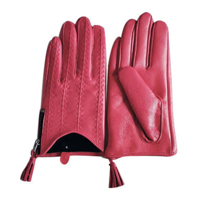 Leather Tassel Gloves - army green touch - Cowboy Outpost