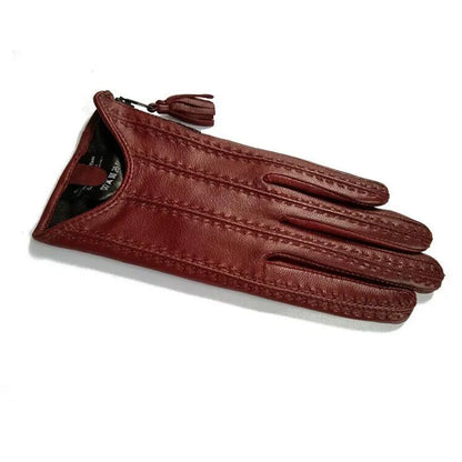 Leather Tassel Gloves - black touchscreen - Cowboy Outpost