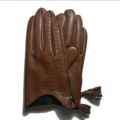 Leather Tassel Gloves - black touchscreen - Cowboy Outpost