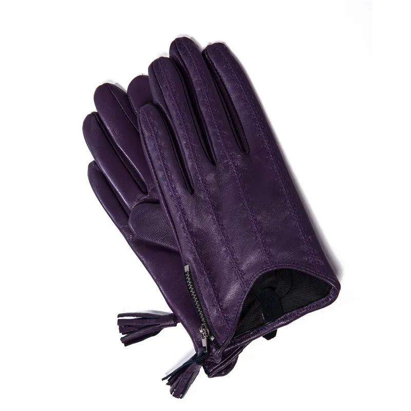 Leather Tassel Gloves - red touchscreen - Cowboy Outpost