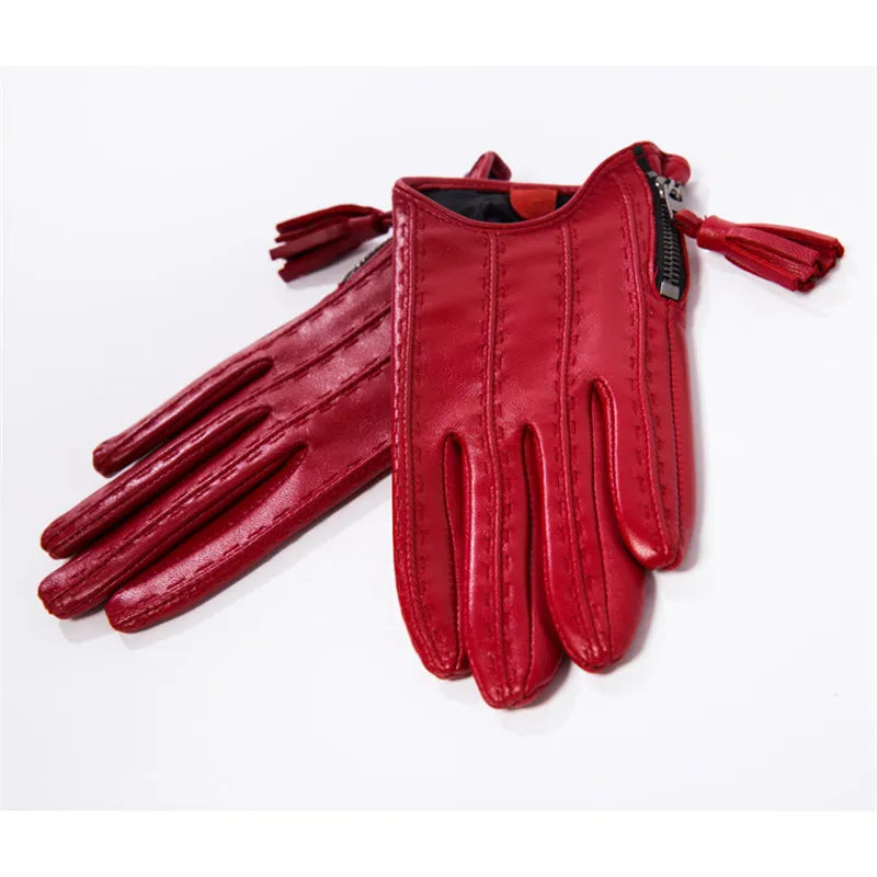 Leather Tassel Gloves - beige white - Cowboy Outpost