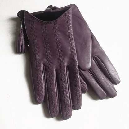 Leather Tassel Gloves - beige white - Cowboy Outpost