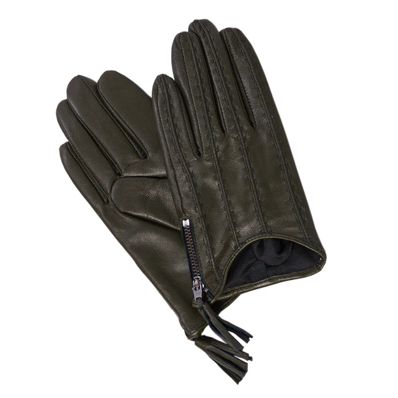 Leather Tassel Gloves - red touchscreen - Cowboy Outpost