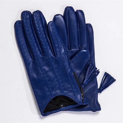 Leather Tassel Gloves - black touchscreen - Cowboy Outpost