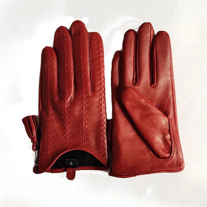 Leather Tassel Gloves - red touchscreen - Cowboy Outpost