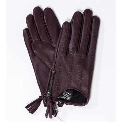 Leather Tassel Gloves - beige white - Cowboy Outpost