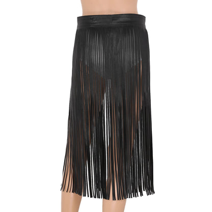 Leather Fringe Belt - White 1 - Cowboy Outpost
