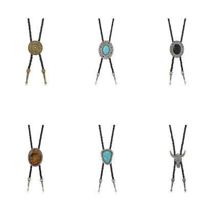 Turquoise Silver Bolo Tie - Style 4 - Cowboy Outpost