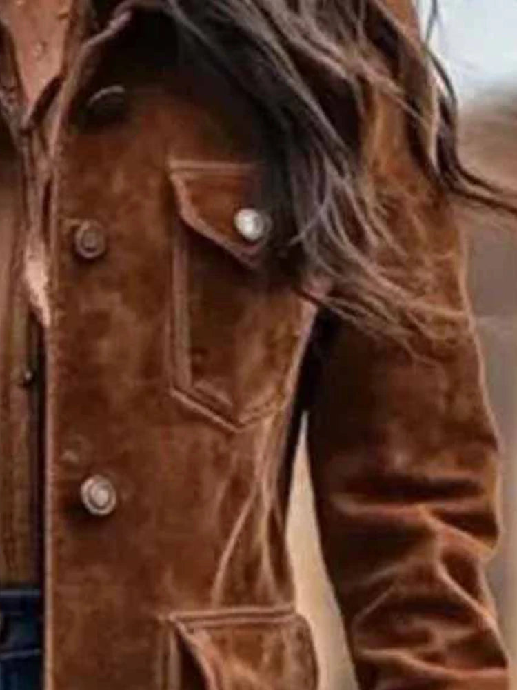 Retro Suede Jacket - Dark Brown - Cowboy Outpost