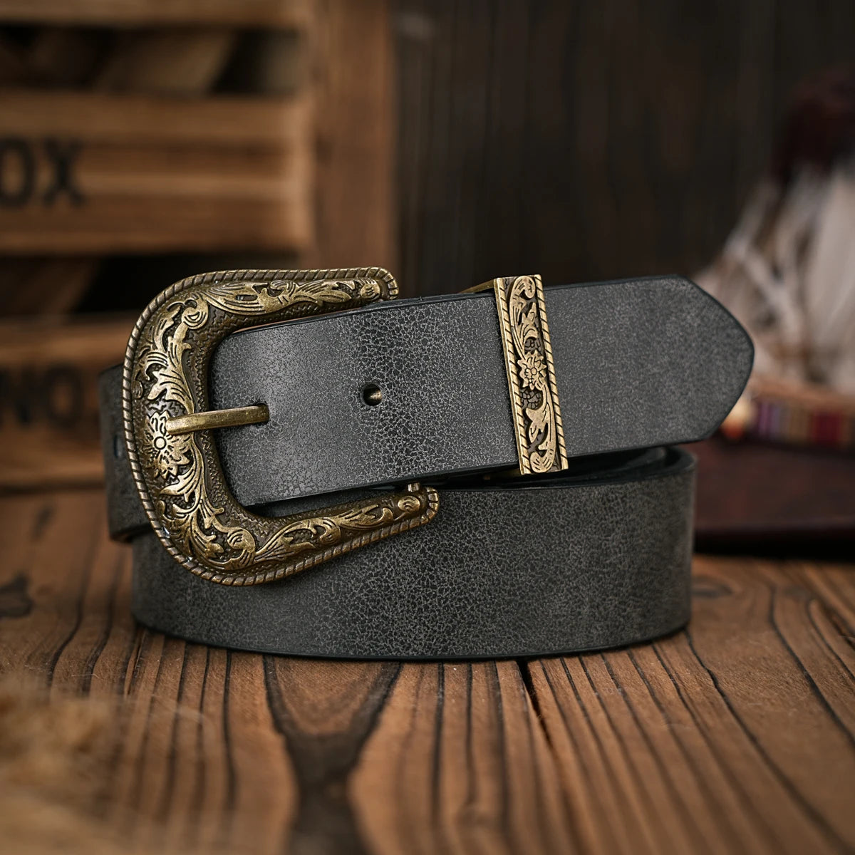 Leather Denim Belt - Black - Cowboy Outpost