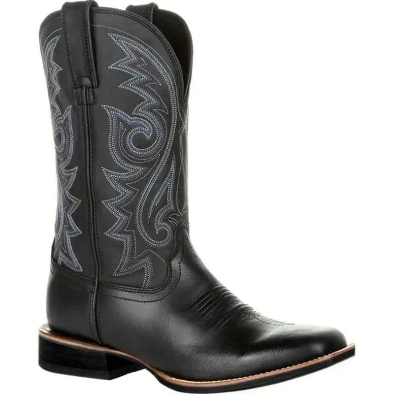 Leather Retro Cowboy Boots - Brown - Cowboy Outpost