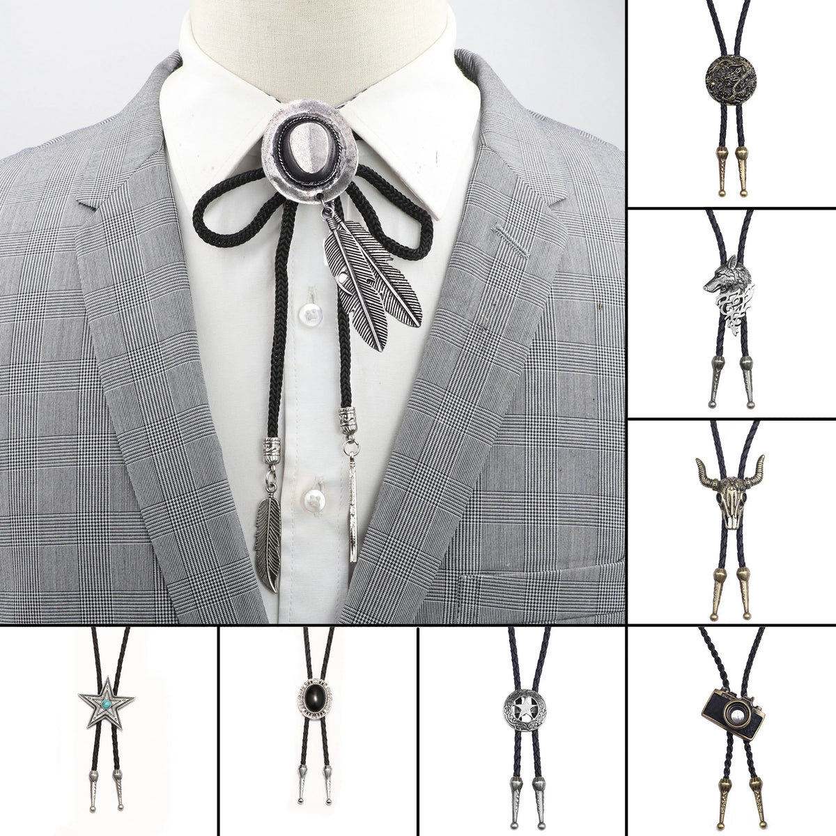 Leather Retro Bolo Tie - 2 - Cowboy Outpost
