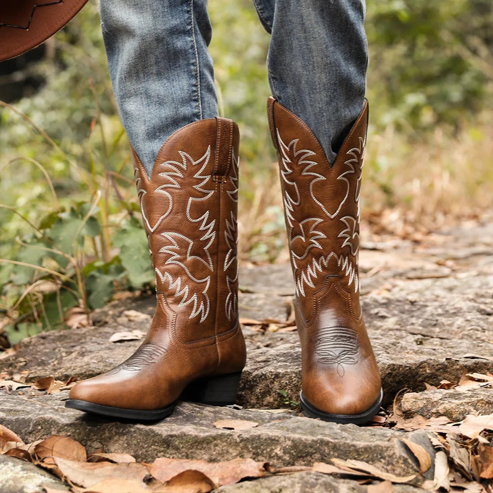 Leather Black Cowboy Boots - Brown 2 - Cowboy Outpost