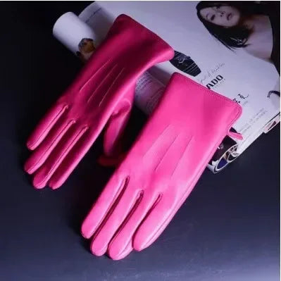 Leather Warm Gloves - Rose Red - Cowboy Outpost