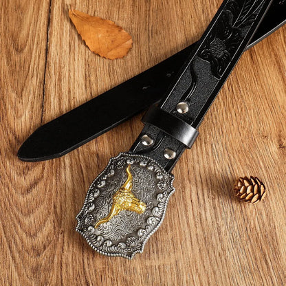 Embossed Belt - Cool Handsome Black PU BELT Material Embossed - Cowboy Outpost