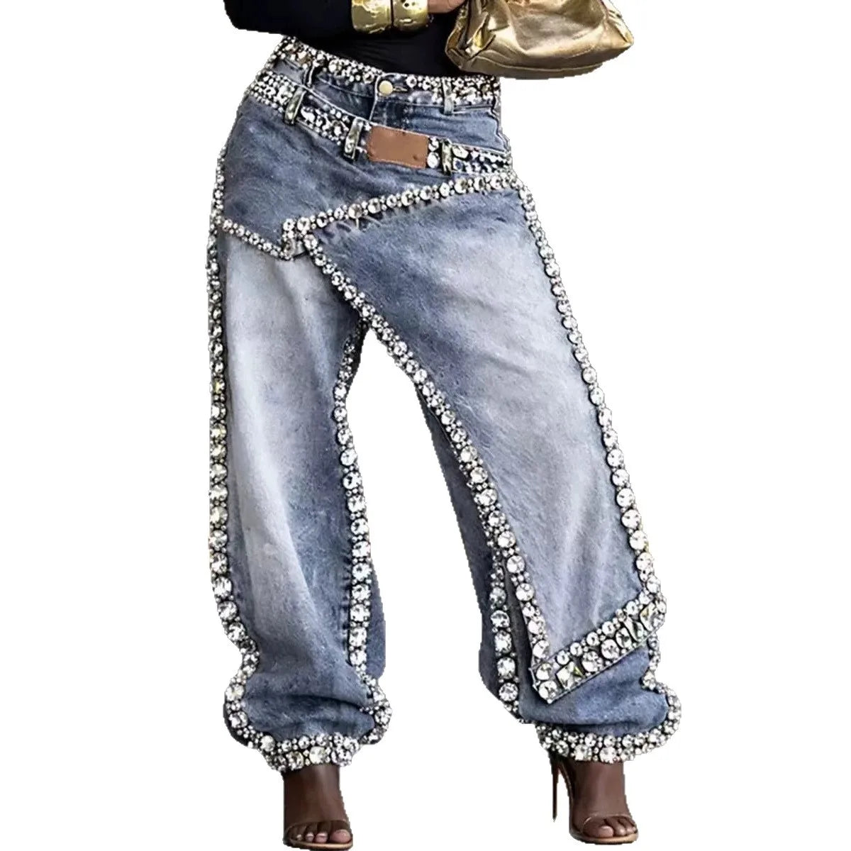 Rhinestone Wide-Leg Jeans - black - Cowboy Outpost