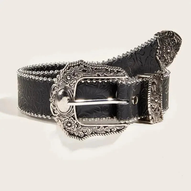 Leather Metal Belt - Silver - Cowboy Outpost