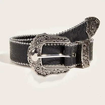 Leather Metal Belt - Silver - Cowboy Outpost