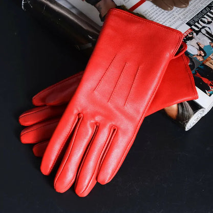 Leather Warm Gloves - Rose Red - Cowboy Outpost