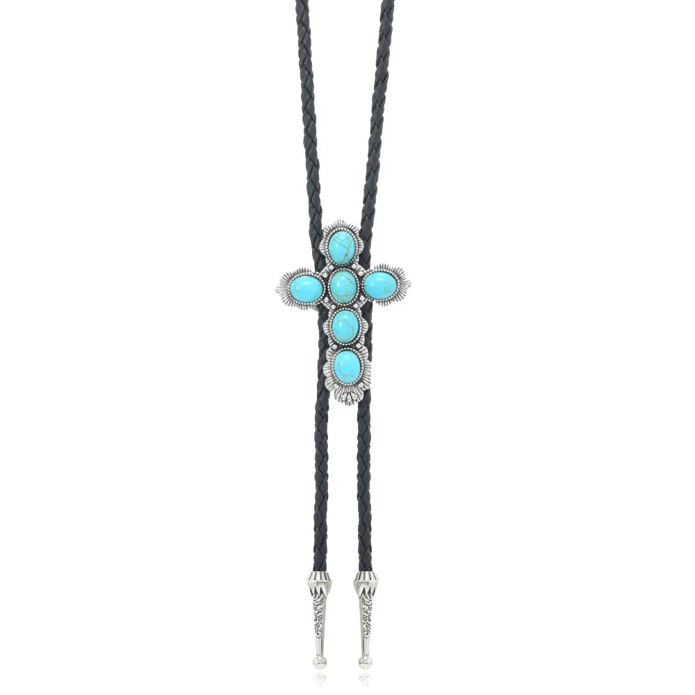 Turquoise Stone Bolo Tie - 03 - Cowboy Outpost