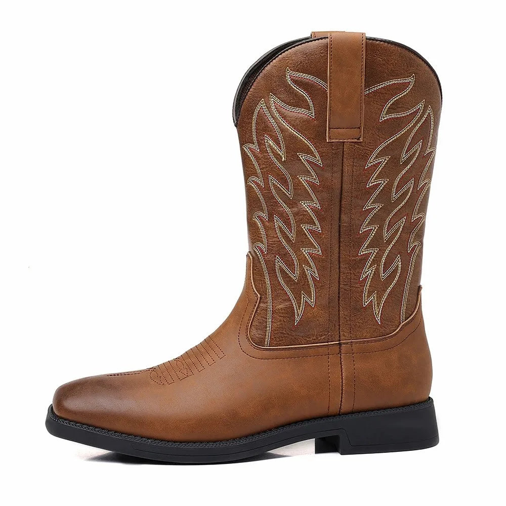 Leather Black Cowboy Boots - Brown 2 - Cowboy Outpost