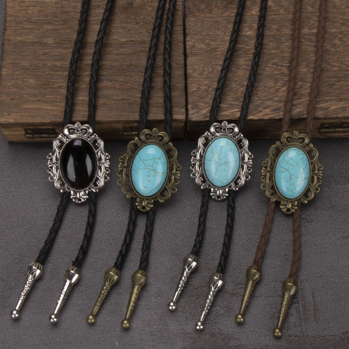 Leather Rechicgu Bolo Tie - 04 - Cowboy Outpost