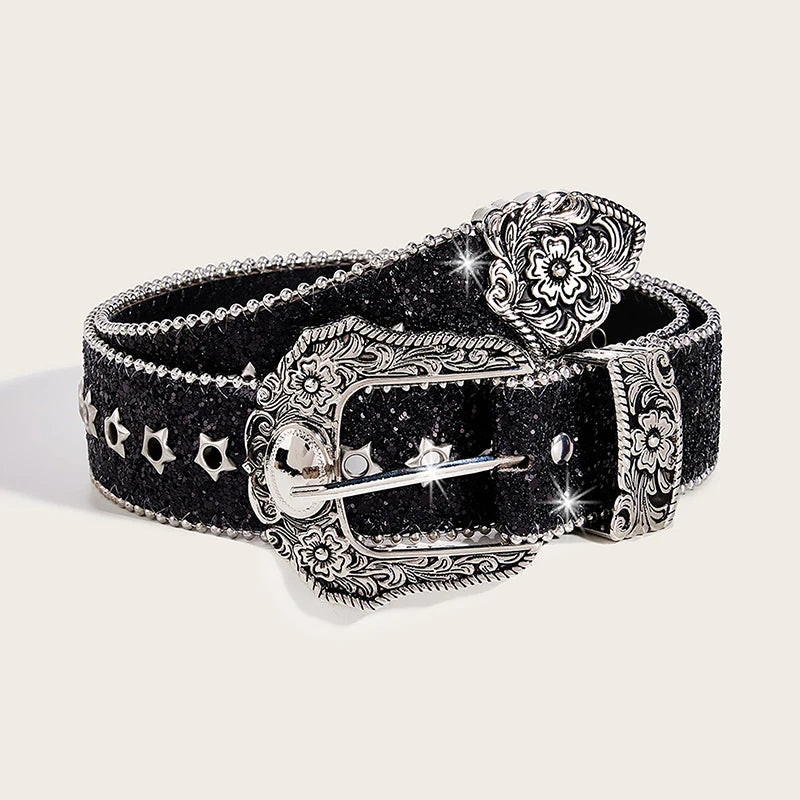 Leather Rhinestone Belt - Cowboy Outpost