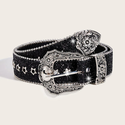 Leather Rhinestone Belt - Cowboy Outpost
