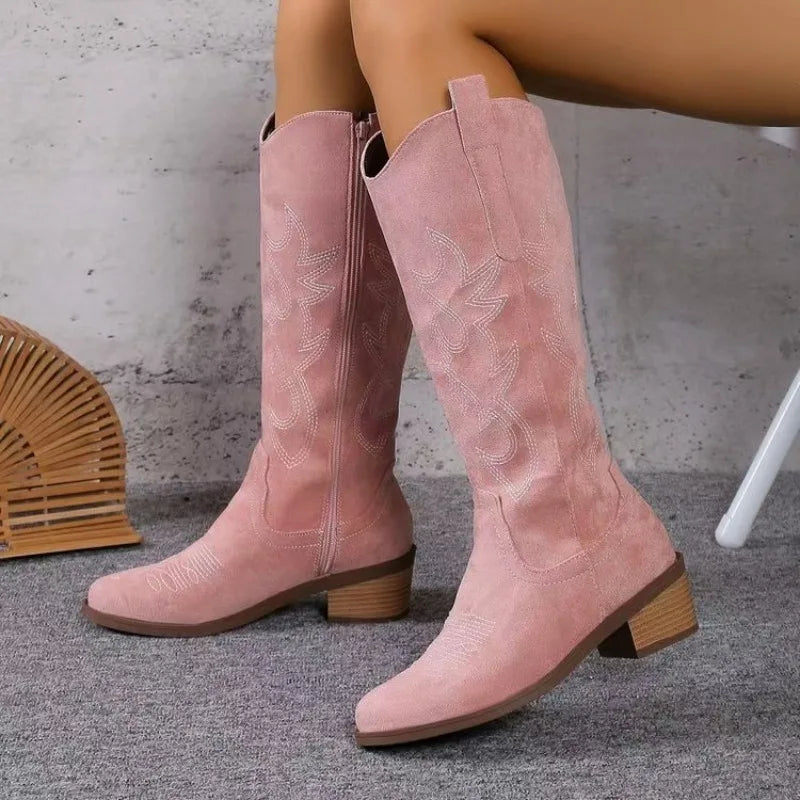 Leather Embroidered Cowboy Boots - White - Cowboy Outpost