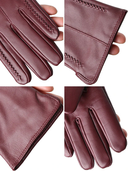 Leather Sheepskin Gloves - Brown Standard - Cowboy Outpost