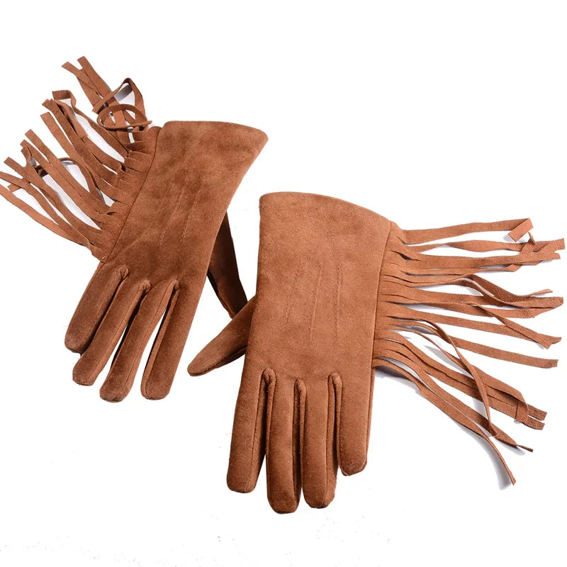 Suede Tassel Gloves - Burgundy - Cowboy Outpost