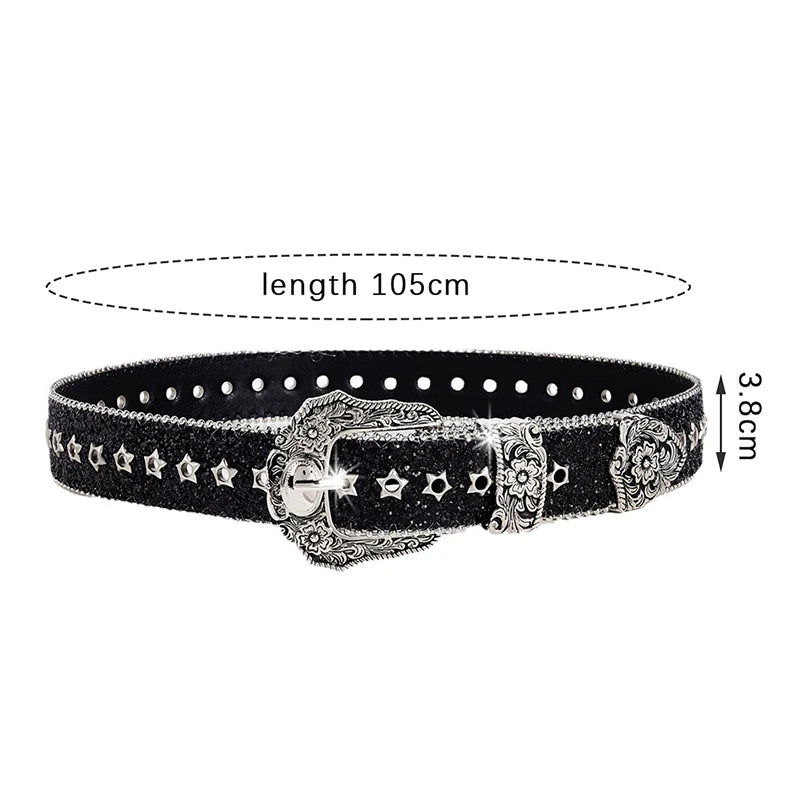 Leather Rhinestone Belt - A3 - Cowboy Outpost