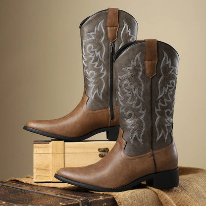 Leather Black Cowboy Boots - Brown 2 - Cowboy Outpost