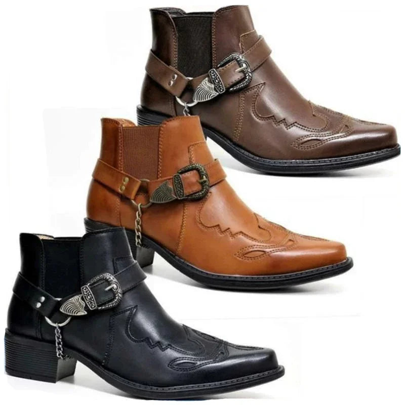 Leather Vintage Cowboy Boots - Brown - Cowboy Outpost
