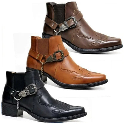 Leather Vintage Cowboy Boots - Brown - Cowboy Outpost