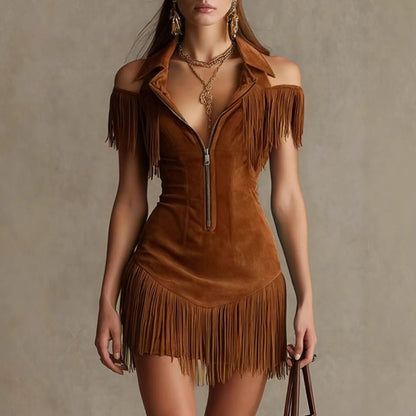 Fringe Suede Dress - black - Cowboy Outpost